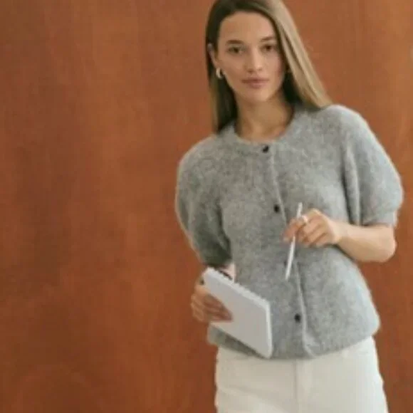 NWT KAFFE cardigan grey mélange short sleeve cardigan size medium - Picture 11 of 14